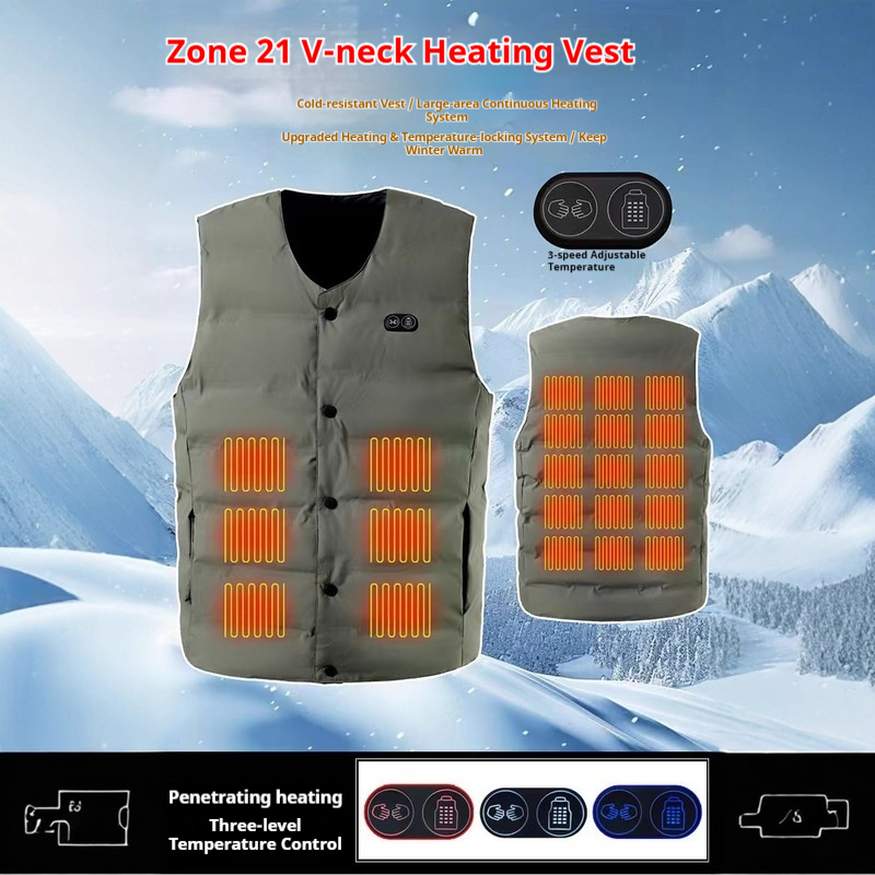 Motorcycle Gear Zone - Winter Nieuwe Stijl 21-zone V-hals Verwarmingsvest
