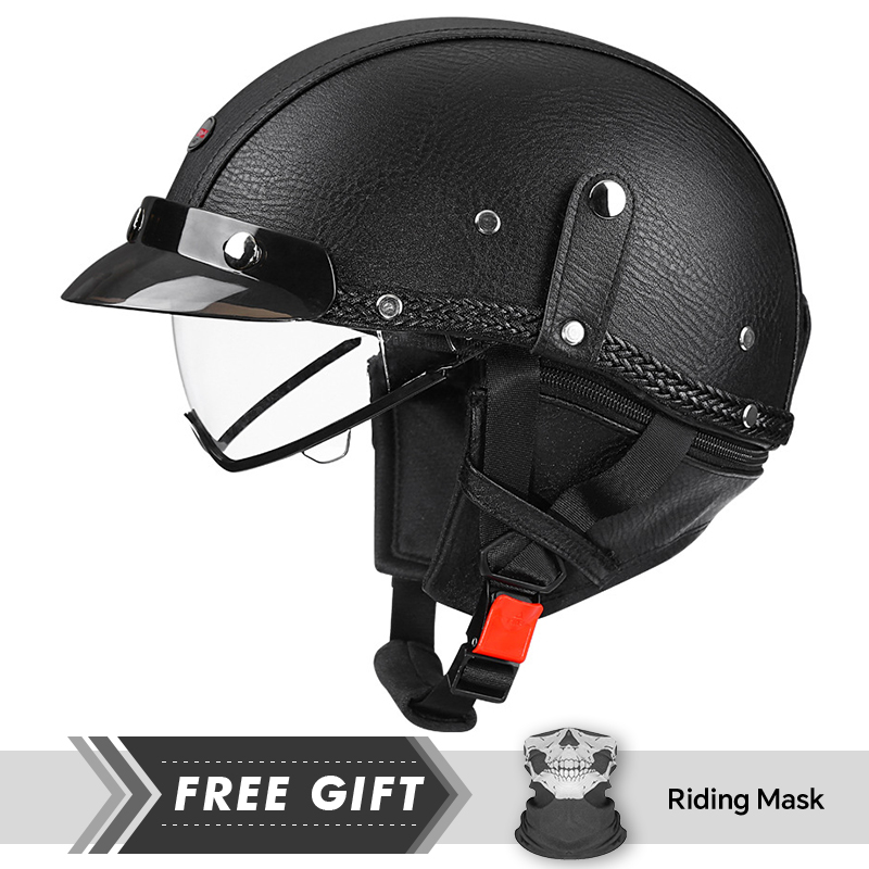 Motorcycle Gear In Store - Heren retro motorfiets halve helm zwart